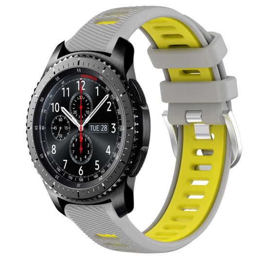 For Samsung Gear S3 Frontier 22mm Sports Two-Color Steel Buckle Silicone Watch Band(Grey+Yellow) - Smart Wear by PMC Jewellery | Online Shopping South Africa | PMC Jewellery