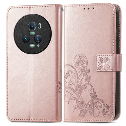 For Honor Magic5 Pro Four-leaf Clasp Embossed Buckle Leather Phone Case(Rose Gold) - Honor Cases by PMC Jewellery | Online Shopping South Africa | PMC Jewellery