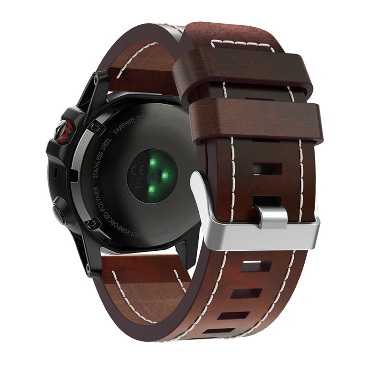 For Garmin Tactix 7 Pro 26mm Sewing Leather Steel Buckle Watch Band(Red Brown) - Smart Wear by PMC Jewellery | Online Shopping South Africa | PMC Jewellery