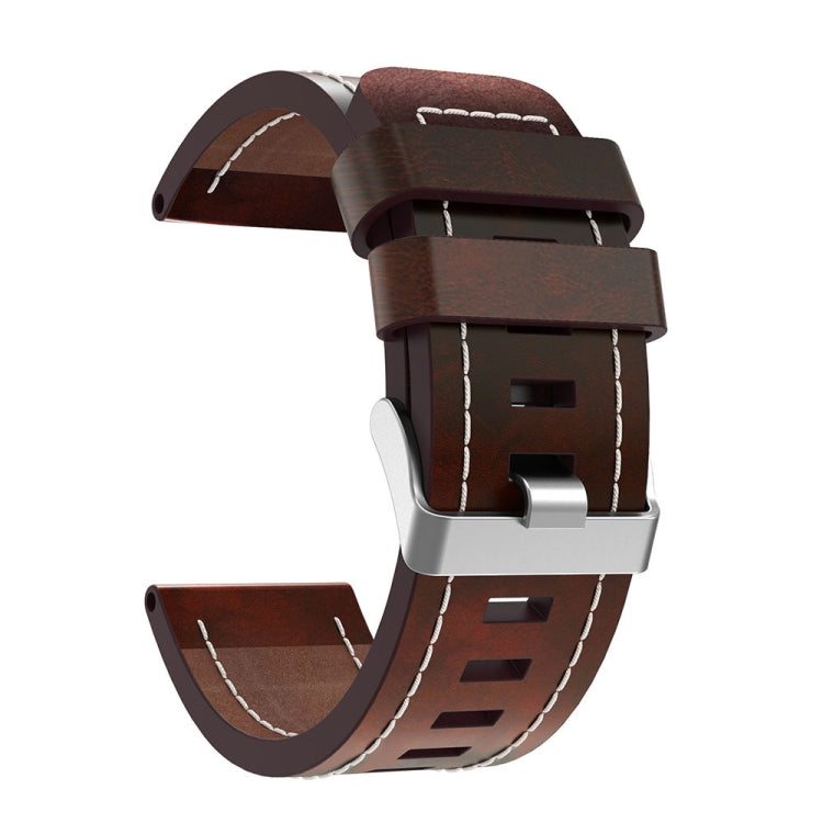 For Garmin Fenix 7X 26mm Sewing Leather Steel Buckle Watch Band(Red Brown) - Smart Wear by PMC Jewellery | Online Shopping South Africa | PMC Jewellery