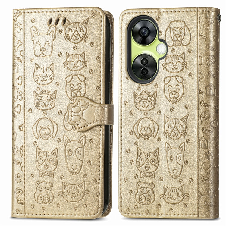 For OnePlus Nord CE 3 Lite Cat and Dog Embossed Leather Phone Case(Gold) - free shipping - PMC TechLife - Order now!
