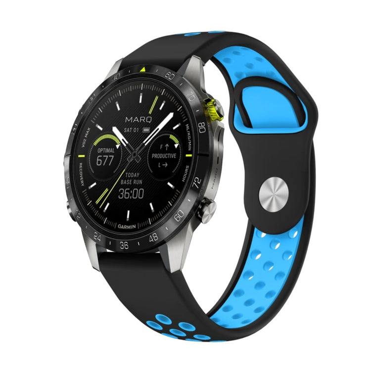 For Garmin MARQ Athlete Gen 2 22mm Sports Breathable Silicone Watch Band(Black+Blue) -  by PMC Jewellery | Online Shopping South Africa | PMC Jewellery