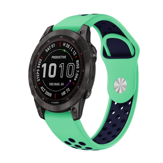 For Garmin Fenix 7 22mm Sports Breathable Silicone Watch Band(Mint Green+Midnight Blue) - Watch Bands by PMC Jewellery | Online Shopping South Africa | PMC Jewellery