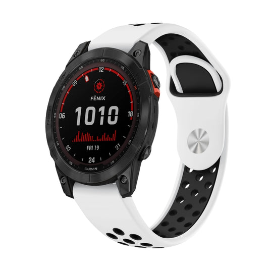 For Garmin Fenix 7 Solar 22mm Sports Breathable Silicone Watch Band(White+Black) - Watch Bands by PMC Jewellery | Online Shopping South Africa | PMC Jewellery