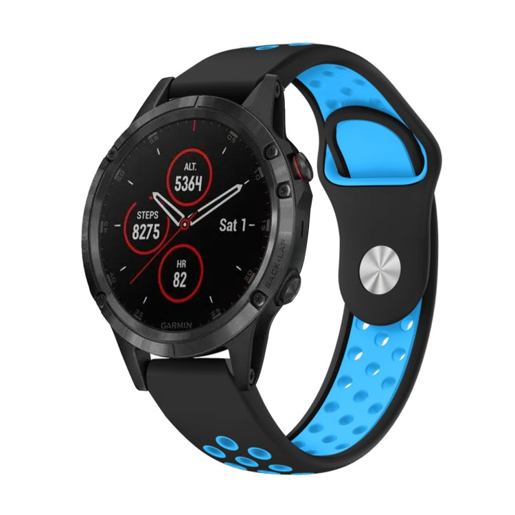 For Garmin Fenix 5 Plus 22mm Sports Breathable Silicone Watch Band(Black+Blue) -  by PMC Jewellery | Online Shopping South Africa | PMC Jewellery