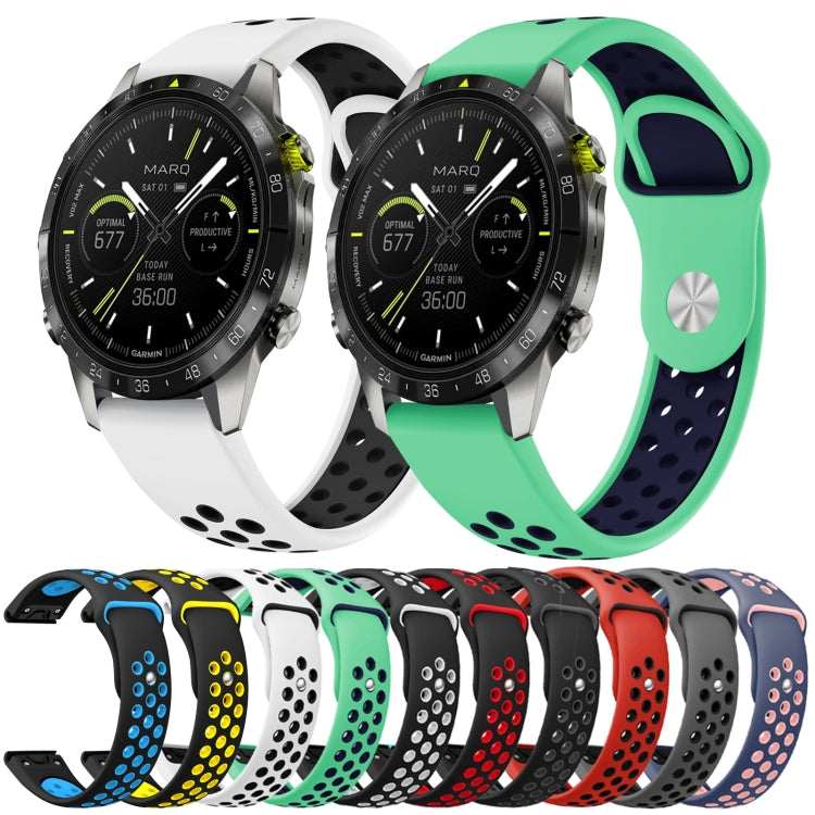 For Garmin Fenix 7 Sapphire Solar 22mm Sports Breathable Silicone Watch Band(Mint Green+Midnight Blue) - Watch Bands by PMC Jewellery | Online Shopping South Africa | PMC Jewellery