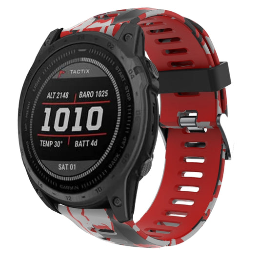 For Garmin Fenix 7X 26mm Camouflage Printed Silicone Watch Band(Red+Army Camouflage) - Watch Bands by PMC Jewellery | Online Shopping South Africa | PMC Jewellery