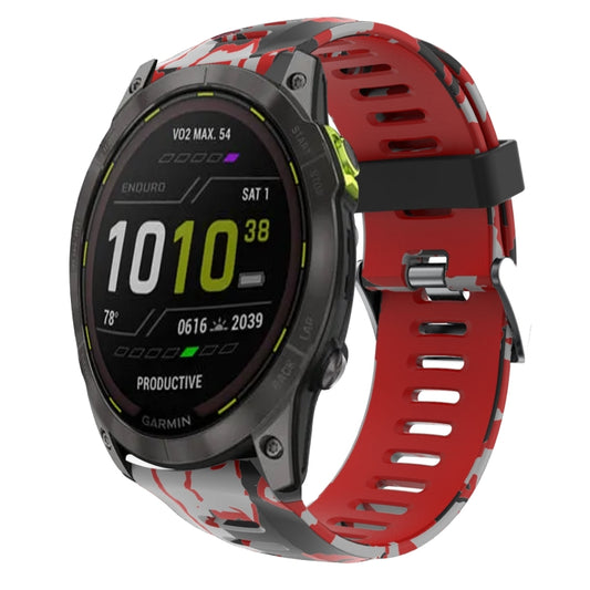 For Garmin Enduro 2 26mm Camouflage Printed Silicone Watch Band(Red+Army Camouflage) -  by PMC Jewellery | Online Shopping South Africa | PMC Jewellery