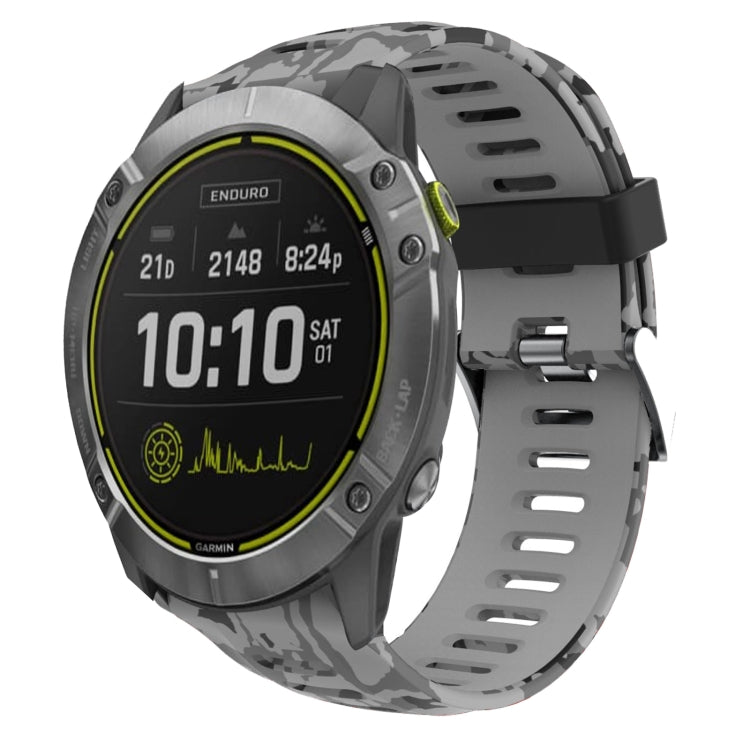 For Garmin Enduro 26mm Camouflage Printed Silicone Watch Band(Grey+Army Camouflage) -  by PMC Jewellery | Online Shopping South Africa | PMC Jewellery