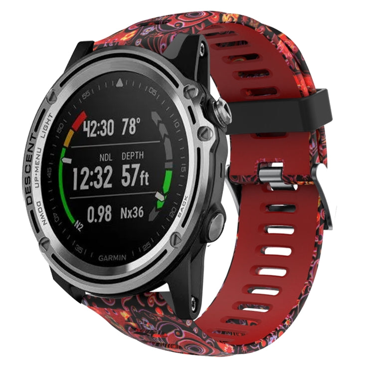 For Garmin Descent MK 1 26mm Camouflage Printed Silicone Watch Band(Red+Jellyfish Camouflage) -  by PMC Jewellery | Online Shopping South Africa | PMC Jewellery