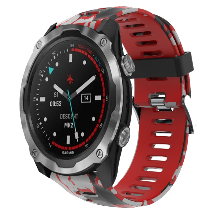 For Garmin Descent MK 2i 26mm Camouflage Printed Silicone Watch Band(Red+Army Camouflage) - Watch Bands by PMC Jewellery | Online Shopping South Africa | PMC Jewellery