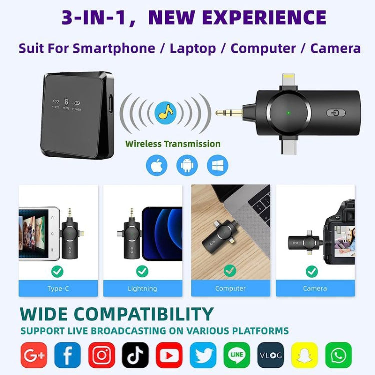 One by Two 3 in 1 Mini Wireless Lavalier Microphone for iPhone / iPad / Android / PC Camera - free shipping - PMC TechLife - Order now!
