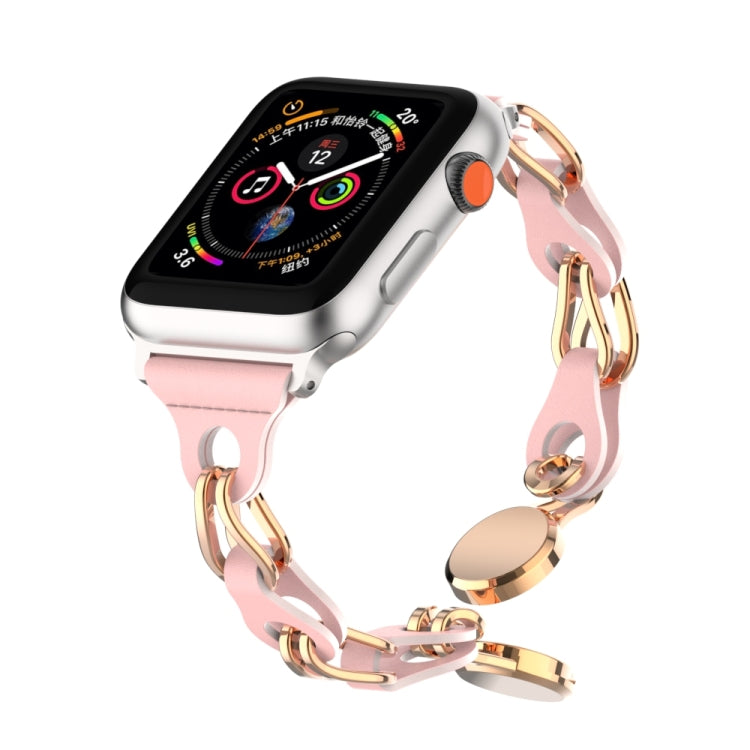 For Apple Watch 5 44mm Hollow Leather Chain Magnetic Buckle Watch Band(Pink) - Watch Bands by PMC Jewellery | Online Shopping South Africa | PMC Jewellery