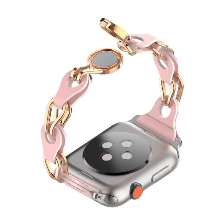 For Apple Watch SE 44mm Hollow Leather Chain Magnetic Buckle Watch Band(Pink) - Watch Bands by PMC Jewellery | Online Shopping South Africa | PMC Jewellery