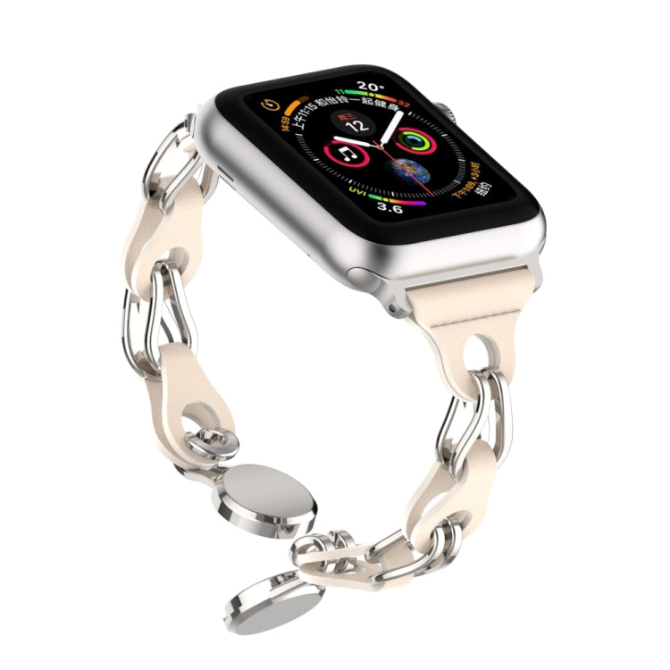 For Apple Watch SE 2022 44mm Hollow Leather Chain Magnetic Buckle Watch Band(Starlight Color) - Watch Bands by PMC Jewellery | Online Shopping South Africa | PMC Jewellery