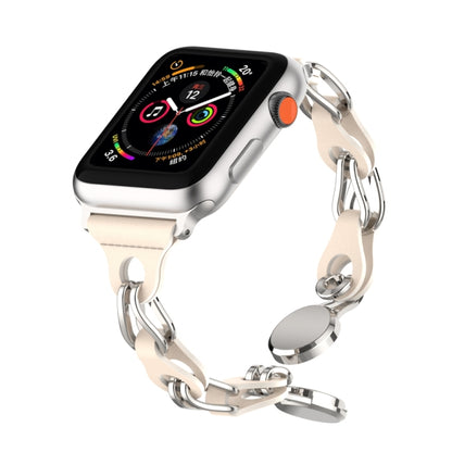 For Apple Watch 8 45mm Hollow Leather Chain Magnetic Buckle Watch Band(Starlight Color) - Watch Bands by PMC Jewellery | Online Shopping South Africa | PMC Jewellery