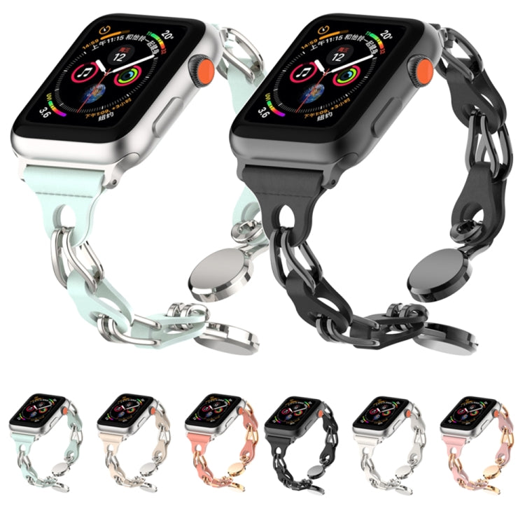 For Apple Watch SE 2022 40mm Hollow Leather Chain Magnetic Buckle Watch Band(White) - Watch Bands by PMC Jewellery | Online Shopping South Africa | PMC Jewellery