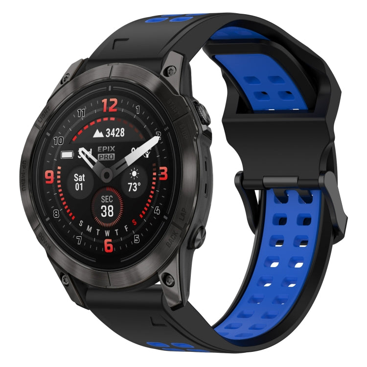 For Garmin Epix Pro 47mm 22mm Two-Color Reverse Buckle Silicone Watch Band(Black+Blue) - Watch Bands by PMC Jewellery | Online Shopping South Africa | PMC Jewellery