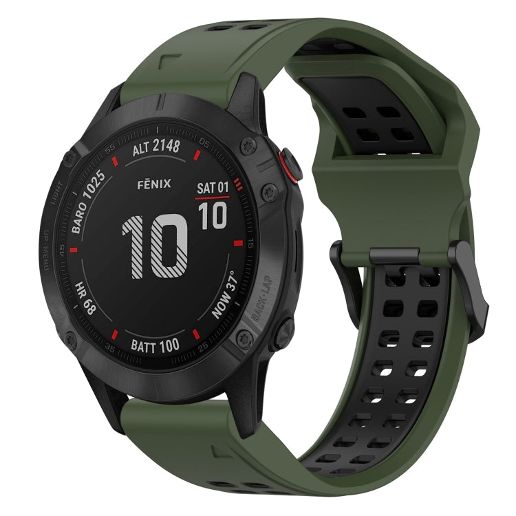 For Garmin Fenix 6 Pro 22mm Two-Color Reverse Buckle Silicone Watch Band(Army Green+Black) - Watch Bands by PMC Jewellery | Online Shopping South Africa | PMC Jewellery