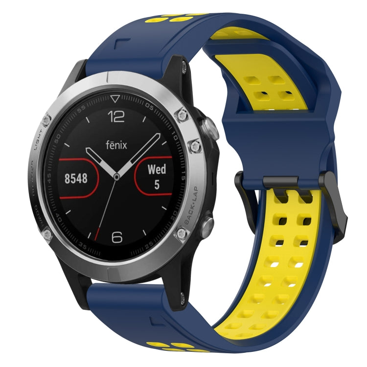 For Garmin Fenix 5 22mm Two-Color Reverse Buckle Silicone Watch Band(Blue+Yellow) - Watch Bands by PMC Jewellery | Online Shopping South Africa | PMC Jewellery