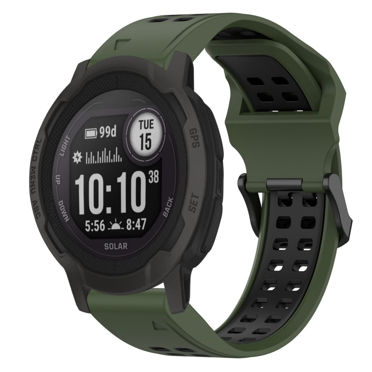 For Garmin Instinct 2 22mm Two-Color Reverse Buckle Silicone Watch Band(Army Green+Black) - Watch Bands by PMC Jewellery | Online Shopping South Africa | PMC Jewellery