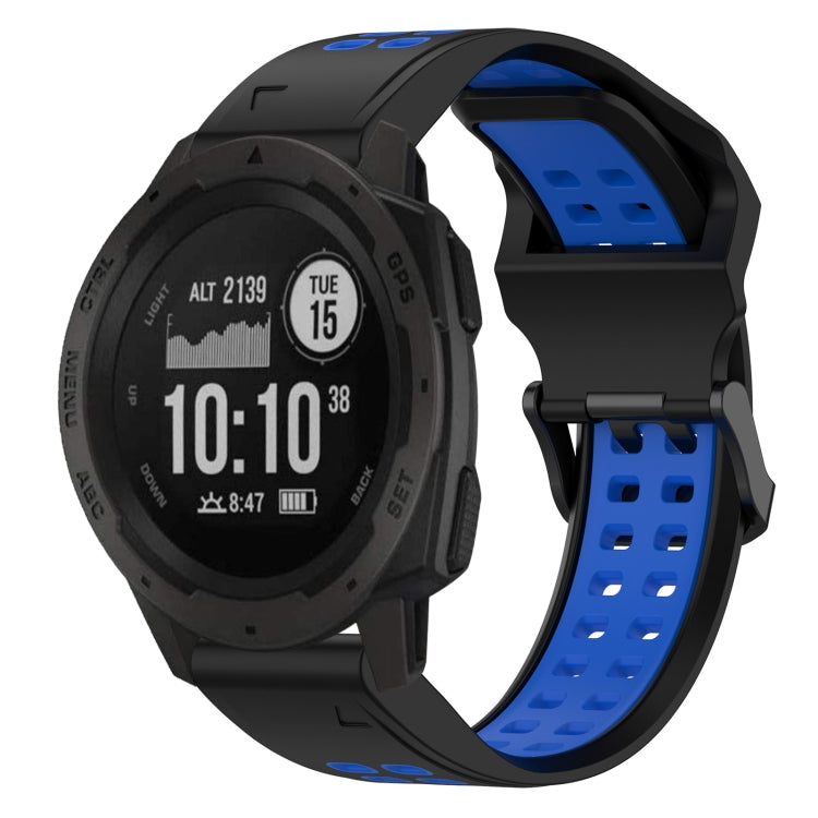 For Garmin Instinct 22mm Two-Color Reverse Buckle Silicone Watch Band(Black+Blue) - Watch Bands by PMC Jewellery | Online Shopping South Africa | PMC Jewellery