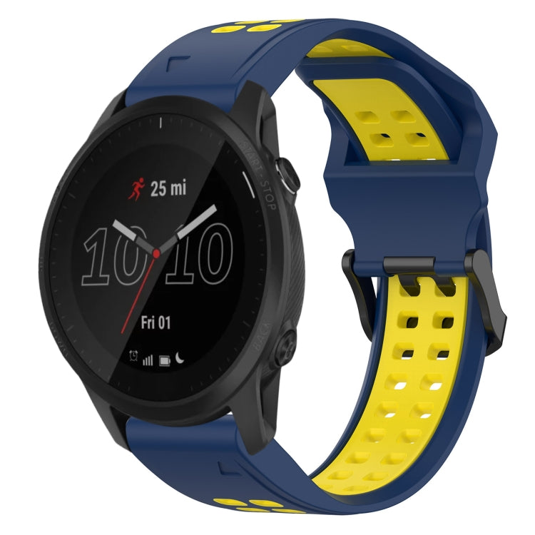 For Garmin Forerunner 945 22mm Two-Color Reverse Buckle Silicone Watch Band(Blue+Yellow) - Watch Bands by PMC Jewellery | Online Shopping South Africa | PMC Jewellery