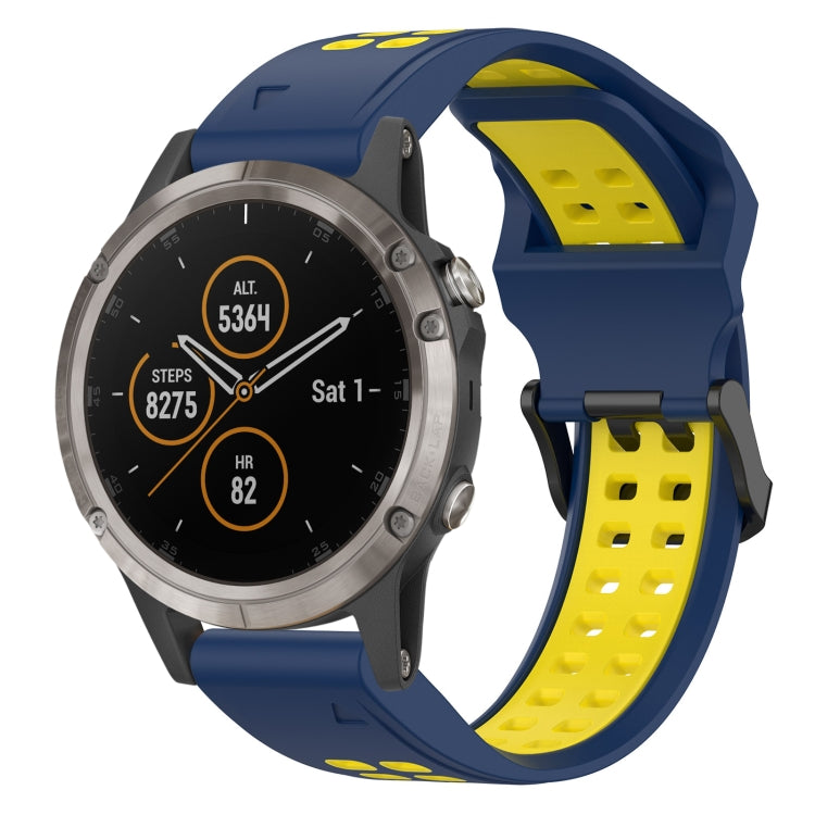 For Garmin Fenix 5 Plus 22mm Two-Color Reverse Buckle Silicone Watch Band(Blue+Yellow) - Watch Bands by PMC Jewellery | Online Shopping South Africa | PMC Jewellery