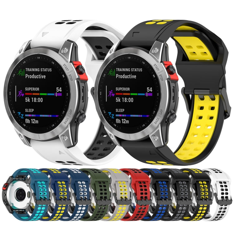 For Garmin Fenix 5 Plus 22mm Two-Color Reverse Buckle Silicone Watch Band(Blue+Yellow) - Watch Bands by PMC Jewellery | Online Shopping South Africa | PMC Jewellery