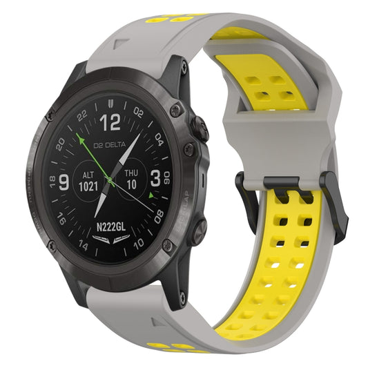 For Garmin D2 Delta PX 26mm Two-Color Reverse Buckle Silicone Watch Band(Grey+Yellow) - Watch Bands by PMC Jewellery | Online Shopping South Africa | PMC Jewellery