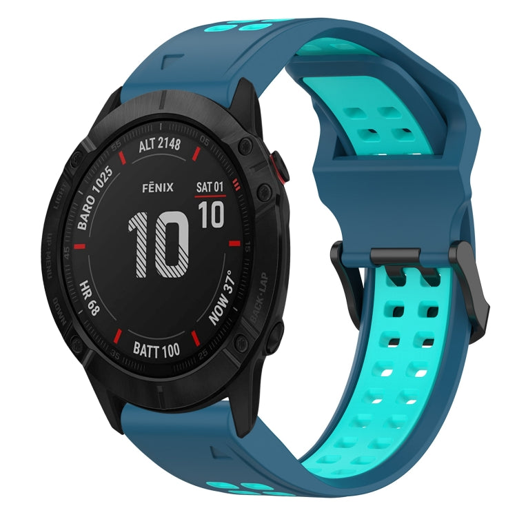 For Garmin Fenix 6X Pro 26mm Two-Color Reverse Buckle Silicone Watch Band(Blue+Teal) - Watch Bands by PMC Jewellery | Online Shopping South Africa | PMC Jewellery