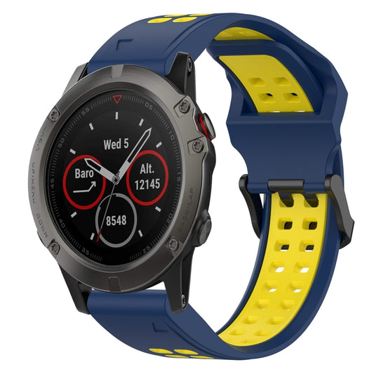 For Garmin Fenix 5X 26mm Two-Color Reverse Buckle Silicone Watch Band(Blue+Yellow) - Watch Bands by PMC Jewellery | Online Shopping South Africa | PMC Jewellery