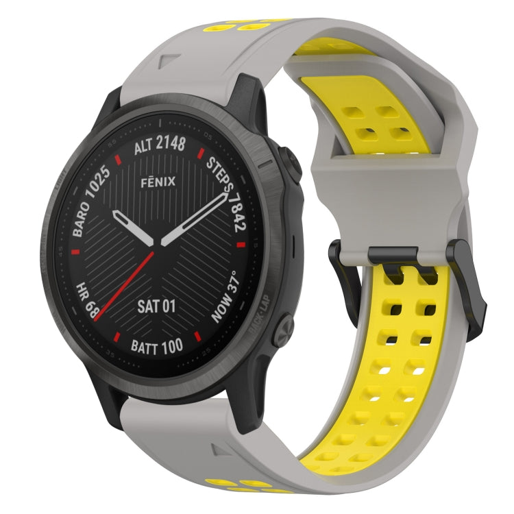 For Garmin Fenix 6S 20mm Two-Color Reverse Buckle Silicone Watch Band(Grey+Yellow) - Watch Bands by PMC Jewellery | Online Shopping South Africa | PMC Jewellery