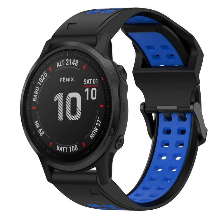 For Garmin Fenix 6S Pro 20mm Two-Color Reverse Buckle Silicone Watch Band(Black+Blue) - Watch Bands by PMC Jewellery | Online Shopping South Africa | PMC Jewellery