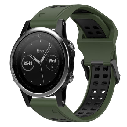 For Garmin Fenix 5S 20mm Two-Color Reverse Buckle Silicone Watch Band(Army Green+Black) - Watch Bands by PMC Jewellery | Online Shopping South Africa | PMC Jewellery