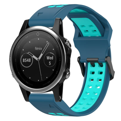 For Garmin Fenix 5S 20mm Two-Color Reverse Buckle Silicone Watch Band(Blue+Teal) - Watch Bands by PMC Jewellery | Online Shopping South Africa | PMC Jewellery