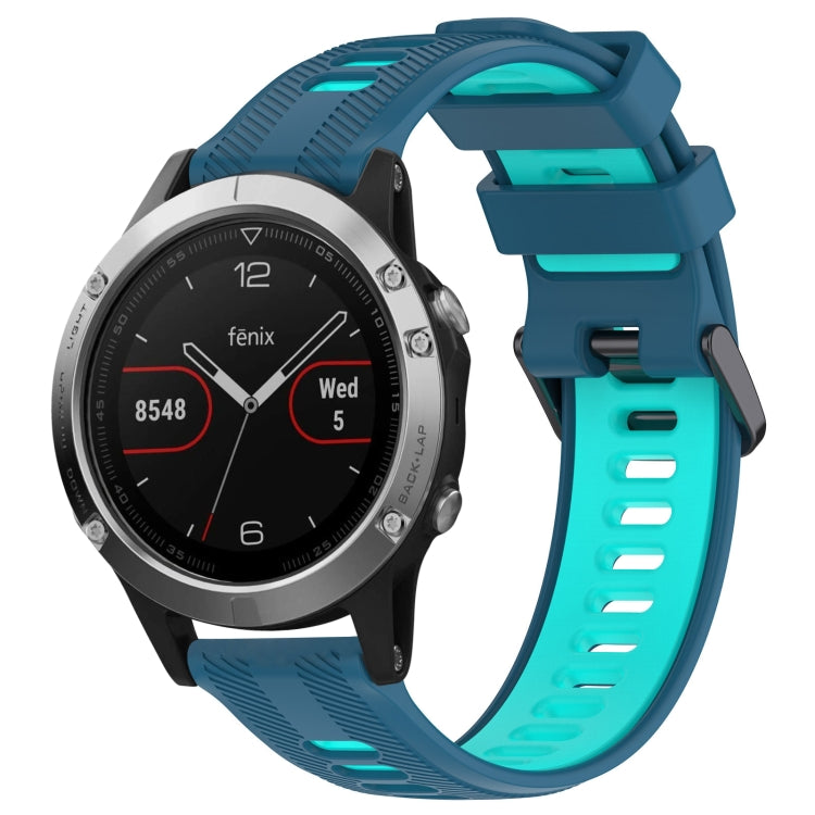 For Garmin Fenix 5 Sports Two-Color Silicone Watch Band(Blue+Teal) - Watch Bands by PMC Jewellery | Online Shopping South Africa | PMC Jewellery