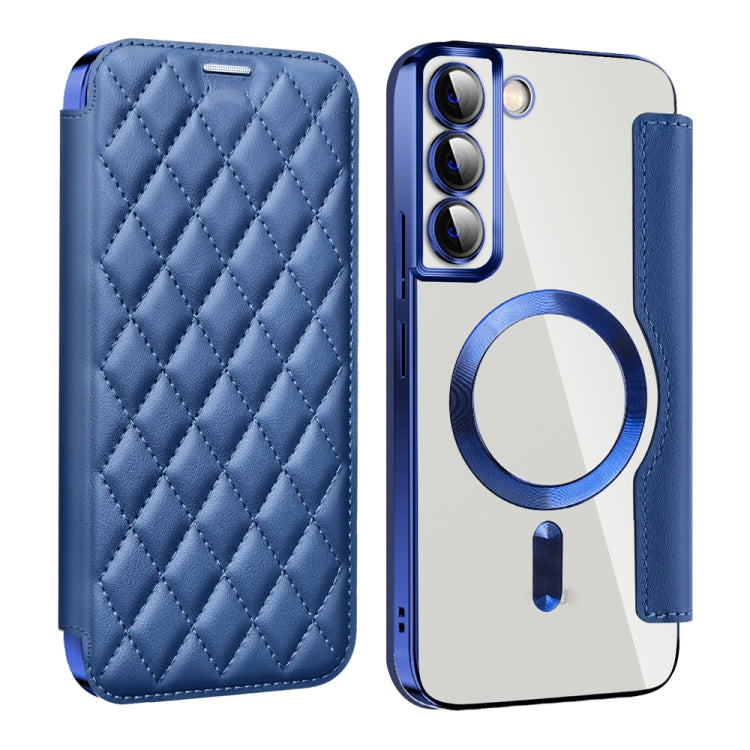 For Samsung Galaxy S23 5G Shield Magsafe RFID Anti-theft Rhombus Leather Phone Case(Dark Blue) - Galaxy S23 5G Cases by PMC Jewellery | Online Shopping South Africa | PMC Jewellery