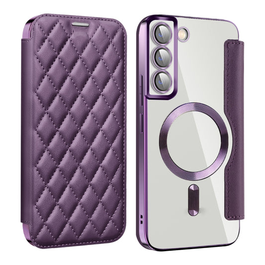 For Samsung Galaxy S23+ 5G Shield Magsafe RFID Anti-theft Rhombus Leather Phone Case(Purple) - Galaxy S23+ 5G Cases by PMC Jewellery | Online Shopping South Africa | PMC Jewellery