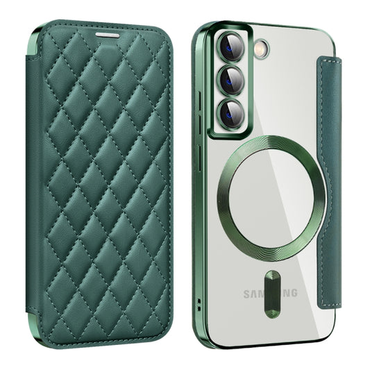 For Samsung Galaxy S22 5G Shield Magsafe RFID Anti-theft Rhombus Leather Phone Case(Green) - Galaxy S22 5G Cases by PMC Jewellery | Online Shopping South Africa | PMC Jewellery