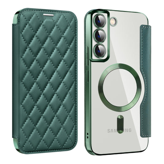 For Samsung Galaxy S22+ 5G Shield MagSafe RFID Anti-theft Rhombus Leather Phone Case(Green) - Galaxy S22+ 5G Cases by PMC Jewellery | Online Shopping South Africa | PMC Jewellery | Buy Now Pay Later Mobicred