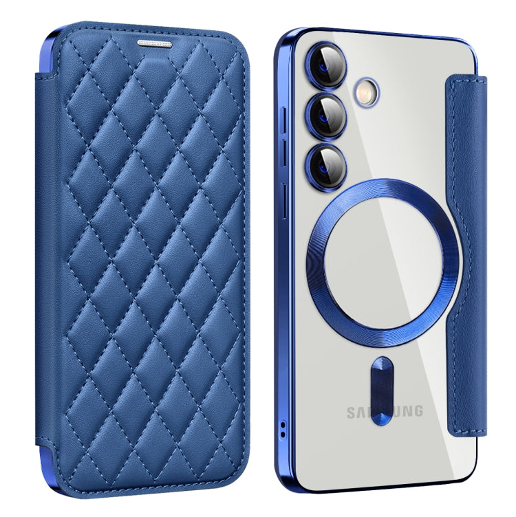 For Samsung Galaxy S24 5G Shield Magsafe RFID Anti-theft Rhombus Leather Phone Case(Dark Blue) - Galaxy S24 5G Cases by PMC Jewellery | Online Shopping South Africa | PMC Jewellery