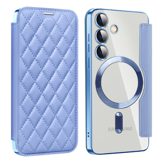 For Samsung Galaxy S24 5G Shield Magsafe RFID Anti-theft Rhombus Leather Phone Case(Blue) - Galaxy S24 5G Cases by PMC Jewellery | Online Shopping South Africa | PMC Jewellery