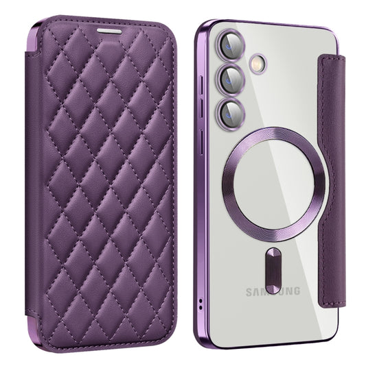 For Samsung Galaxy S24+ 5G Shield Magsafe RFID Anti-theft Rhombus Leather Phone Case(Purple) - Galaxy S24+ 5G Cases by PMC Jewellery | Online Shopping South Africa | PMC Jewellery