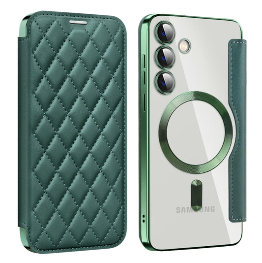 For Samsung Galaxy S24+ 5G Shield Magsafe RFID Anti-theft Rhombus Leather Phone Case(Green) - Galaxy S24+ 5G Cases by PMC Jewellery | Online Shopping South Africa | PMC Jewellery