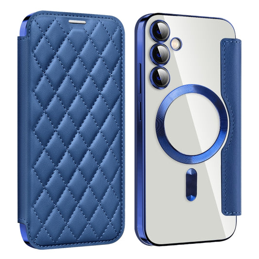 For Samsung Galaxy S23 FE 5G Shield Magsafe RFID Anti-theft Rhombus Leather Phone Case(Dark Blue) - Galaxy S23 FE 5G Cases by PMC Jewellery | Online Shopping South Africa | PMC Jewellery