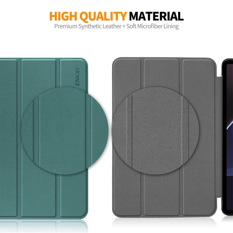 For Samsung Galaxy Tab S9 FE ENKAY Tri-fold Custer Texture Leather Smart Tablet Case(Dark Green) - free shipping - PMC TechLife - Order now!