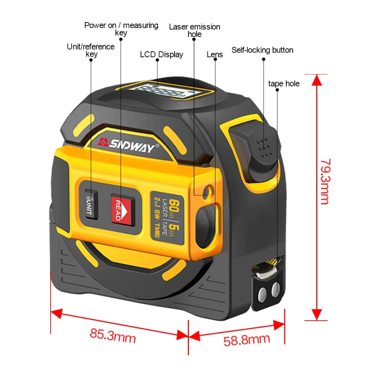 SNDWAY SW-TM40 40m Digital Range Finder Laser Distance Meter Tape Multi-function Self-Locking Hand Tool Device - Laser Rangefinder by SNDWAY | Online Shopping South Africa | PMC Jewellery | Buy Now Pay Later Mobicred