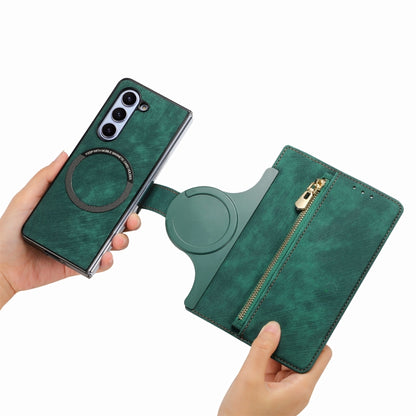 For Samsung Galaxy Z Fold5 5G Retro MagSafe Magnetic Zipper Wallet Leather Phone Case(Green) - Galaxy Z Fold5 Cases by PMC Jewellery | Online Shopping South Africa | PMC Jewellery