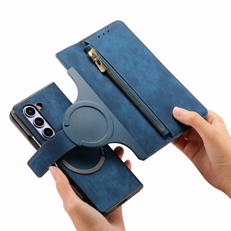 For Samsung Galaxy Z Fold5 5G Retro MagSafe Magnetic Zipper Wallet Leather Phone Case(Blue) - Galaxy Z Fold5 Cases by PMC Jewellery | Online Shopping South Africa | PMC Jewellery